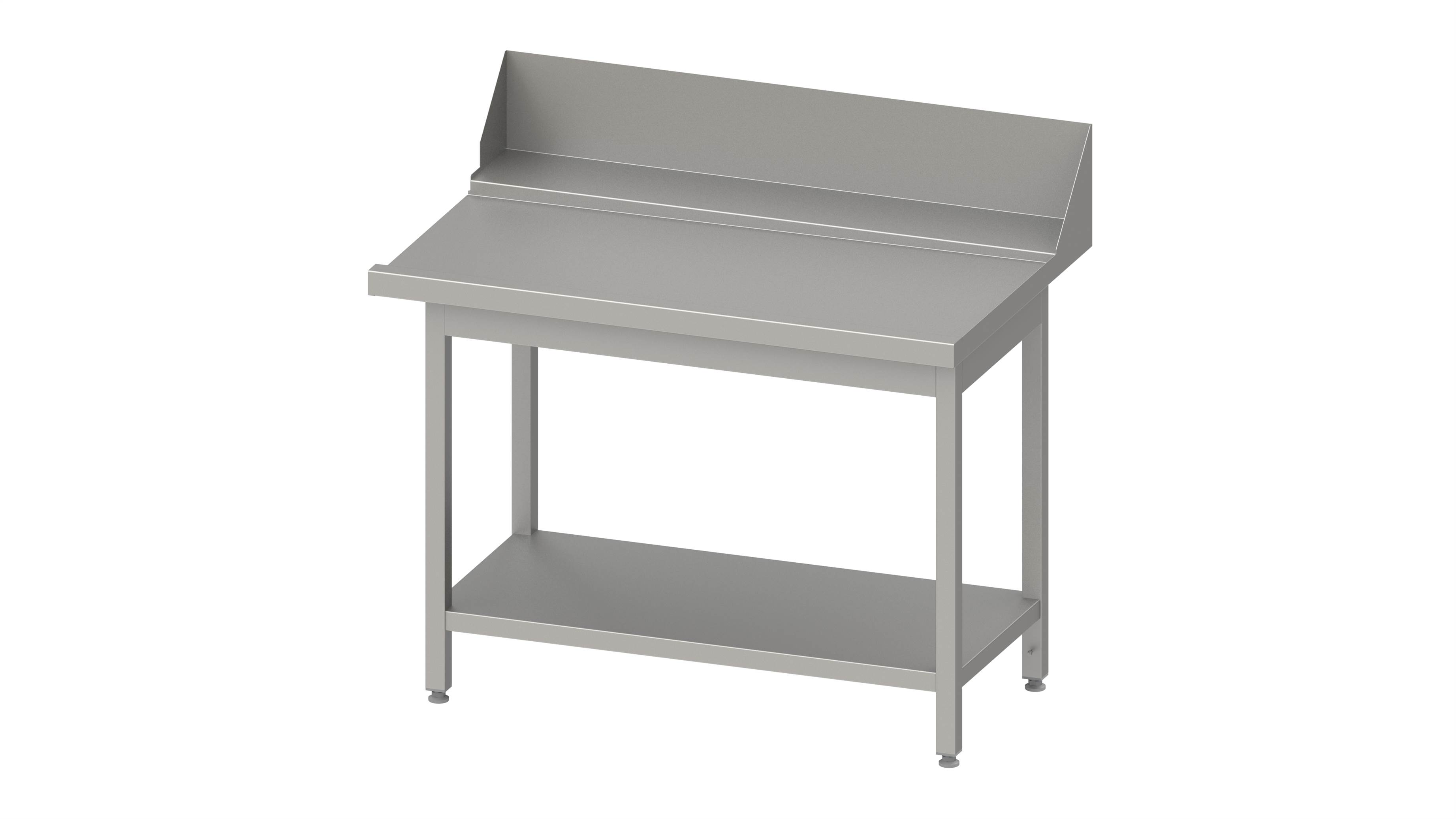 Ablauftisch "PRO", Korbführung mit Gefälle, mit Grundboden 1800x750x880 mm, Anbauseite rechts, mit Aufkantung 200 mm und Beckenblende, verschweißt