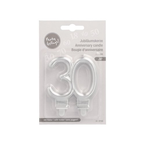 2880 Jubiläumskerzen mit Halter 7 cm silber "30"