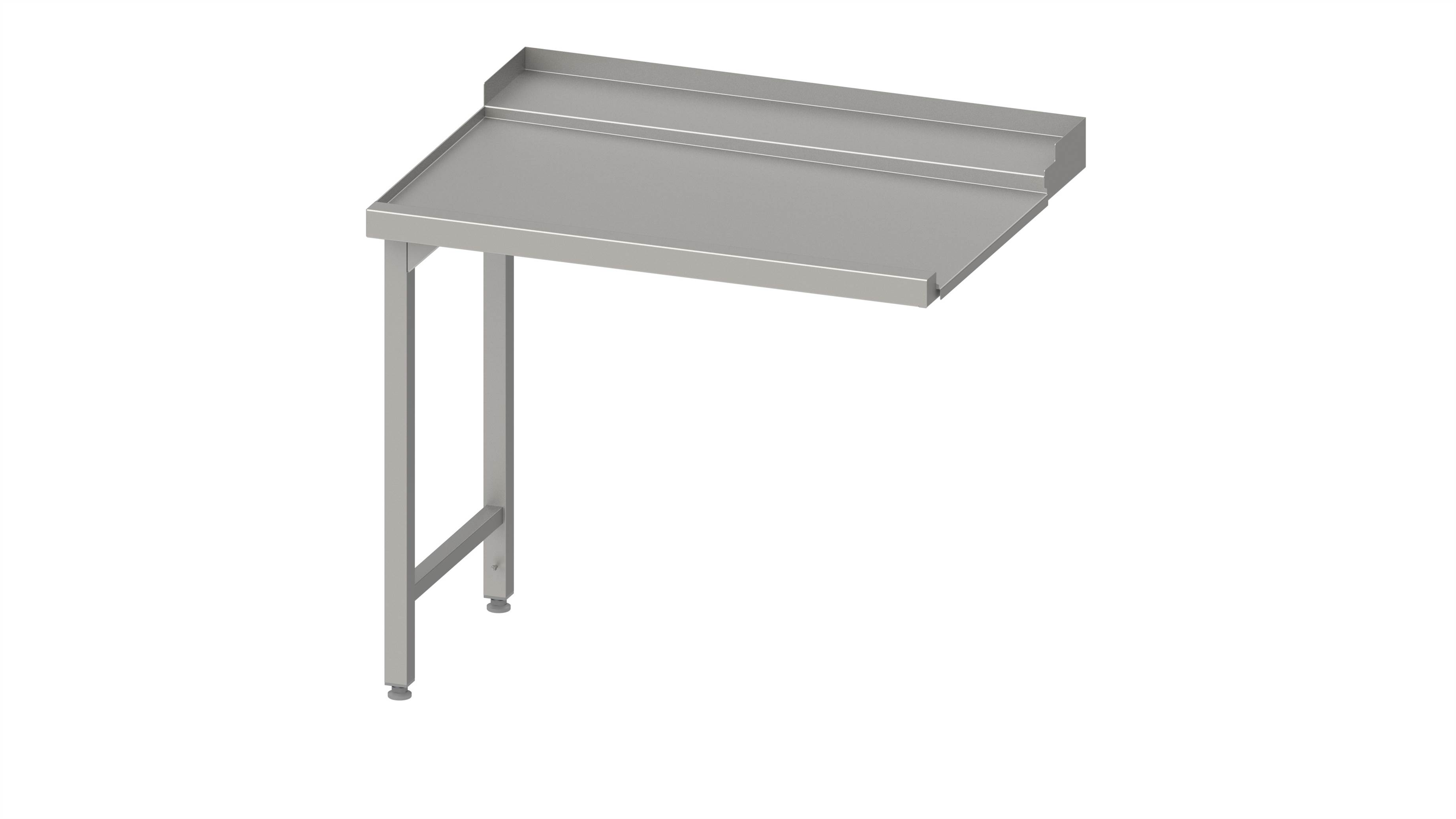 Ablauftisch, Korbführung mit Gefälle, auf zwei Beinen 700x750x880 mm, Anbauseite links, mit Aufkantung, verschweißt Ablauftisch, Korbführung mit Gefälle, auf zwei Beinen 1800x750x880 mm, Anbauseite links, mit Aufkantung, verschweißt