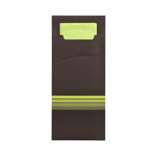 15600 Bestecktaschen 20 cm x 8,5 cm schwarz/limone "Stripes" inkl. farbiger Serviette 33 x 33 cm 2-lag.