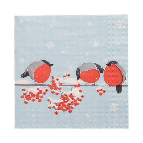 21600 Servietten, 3-lagig 1/4-Falz 33 cm x 33 cm "Red Gorded Birds"