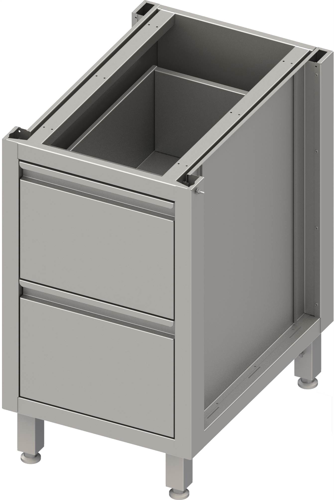 Unterschrank Boxversion 2.0, für Beine/Sockelrahmen, mit zwei Schubladen 450x640x660 mm