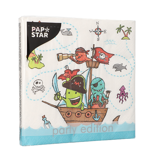 20 Servietten, 3-lagig 1/4-Falz 33 cm x 33 cm "Pirate Crew" 22800 Servietten, 3-lagig 1/4-Falz 33 cm x 33 cm "Pirate Crew"
