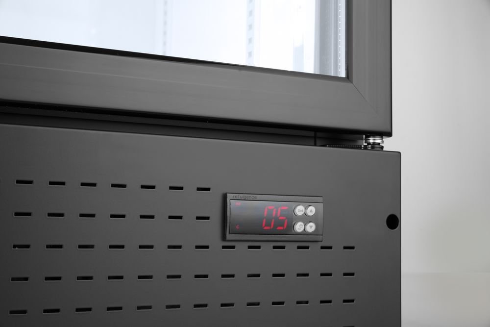 Rückwandkühlschrank mit hinterleuchteter Blende, zweitürig, Arktic, 512L, Schwarz, 220-240V/510W, 1120x585x(H)1900mm Rückwandkühlschrank mit hinterleuchteter Blende, zweitürig, Arktic, 512L, Schwarz, 220-240V/510W, 1120x585x(H)1900mm