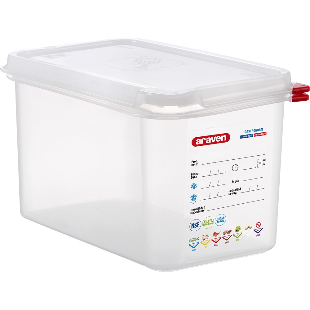 ARAVEN Gastronormbehälter mit Deckel, Polypropylen, GN 1/4 (150 mm) ARAVEN GN Behälter mit Deckel, Polypropylen, GN 1/4 (150 mm)
