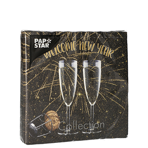 20 Servietten, 3-lagig 1/4-Falz 25 cm x 25 cm "Welcome New Year" 41160 Servietten, 3-lagig 1/4-Falz 25 cm x 25 cm "Welcome New Year"