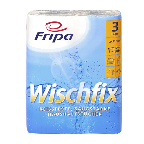 32 Rollen Küchenrollen 3-lagig 26 cm x 23,8 cm weiss "Wischfix" 51 Blatt