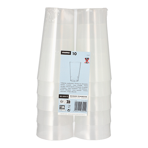 10 Mehrweg-Trinkbecher 0,4 l Ø 7,5 cm · 14,5 cm transluzent unzerbrechlich 1600 Mehrweg-Trinkbecher 0,4 l Ø 7,5 cm · 14,5 cm transluzent unzerbrechlich