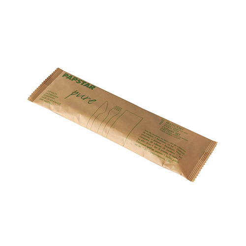 1 Besteckset, Holz "pure" : Messer, Gabel, Serviette in Papierbeutel 9450 Besteckset, Holz "pure" : Messer, Gabel, Serviette in Papierbeutel