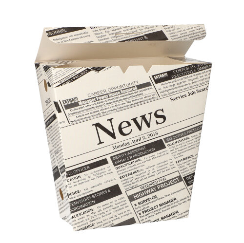 50 Pommes-Frites-Schütte, Pappe 4,3 cm x 14,5 cm x 11 cm "Newsprint" mit Klappdeckel 8550 Pommes-Frites-Schütte, Pappe 4,3 cm x 14,5 cm x 11 cm "Newsprint" mit Klappdeckel
