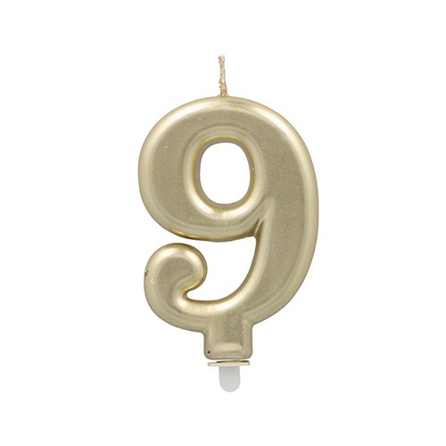 4320 Zahlenkerze mit Halter 7 cm gold "9"