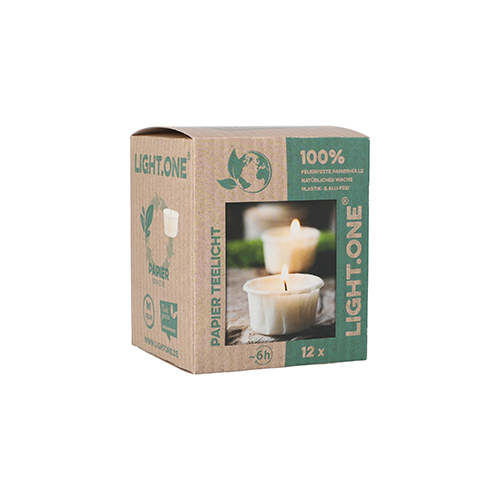 12 Teelichte Ø 42 mm · 25 mm weiss nachhaltig, in Papierhülle 9216 Teelichte Ø 42 mm · 25 mm weiss nachhaltig, in Papierhülle