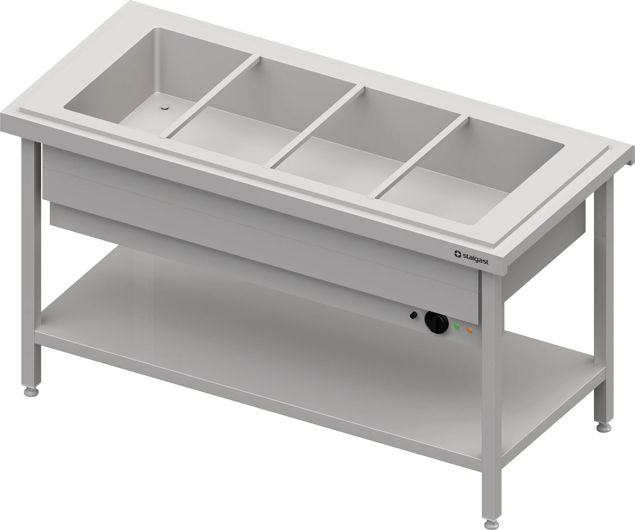 Warmausgabe mit einem Bain-Marie-Becken 4x GN1/1, 1570x750x880, Edelstahlabdeckung Warmausgabe mit einem Bain-Marie-Becken 4x GN1/1, 1570x735x880, Granitabdeckung "Standard G1"