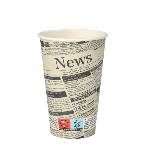 18000 Trinkbecher, Pappe "To Go" 0,3 l Ø 8 cm · 11,7 cm weiss "Newsprint"