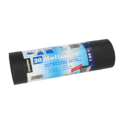 20 Müllsäcke mit Zugband, LDPE 120 l 100 cm x 70 cm schwarz 5760 Müllsäcke mit Zugband, LDPE 120 l 100 cm x 70 cm schwarz