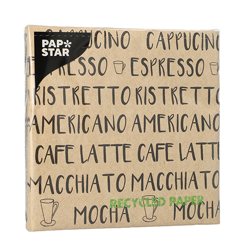 20 Servietten, 3-lagig 1/4-Falz 33 cm x 33 cm ! natur "Coffee Specialities" aus recyceltem Papier 22800 Servietten, 3-lagig 1/4-Falz 33 cm x 33 cm ! natur "Coffee Specialities" aus recyceltem Papier