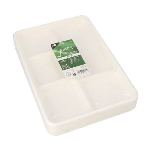 3750 Menü-Trays, Zuckerrohr "pure" 5-geteilt 2,4 cm x 21,6 cm x 31,7 cm weiss