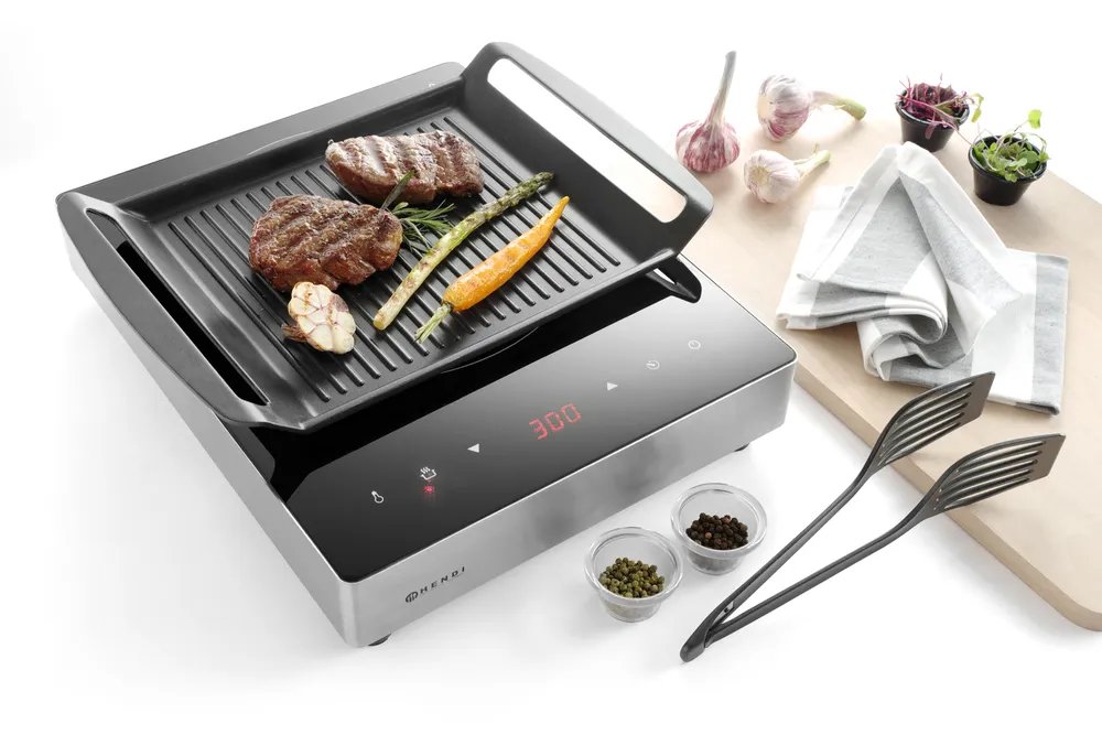 Grillplatte für Induktionskocher, 390x260x(H)35mm Grillplatte für Induktionskocher, 390x260x(H)35mm