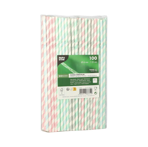 84000 Trinkhalme, Papier Ø 6 mm · 22 cm farbig sortiert "Stripes" flexibel
