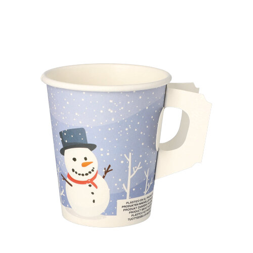 18000 Trinkbecher mit Henkel, Pappe 0,2 l Ø 8 cm · 9,3 cm "Snowman"