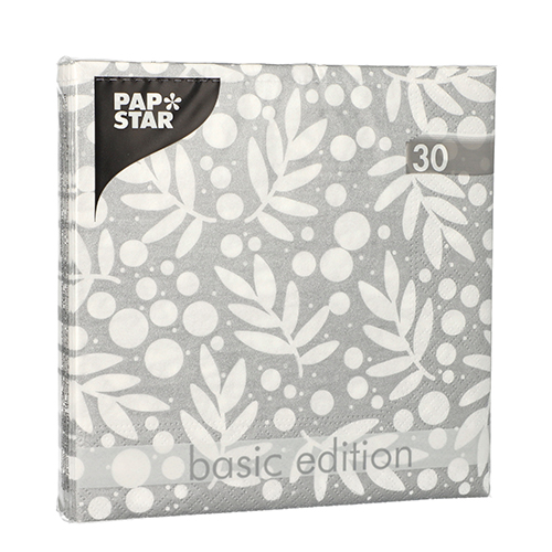 30 Servietten, 3-lagig 1/4-Falz 33 cm x 33 cm silber "Holly" 25920 Servietten, 3-lagig 1/4-Falz 33 cm x 33 cm ! silber "Holly"