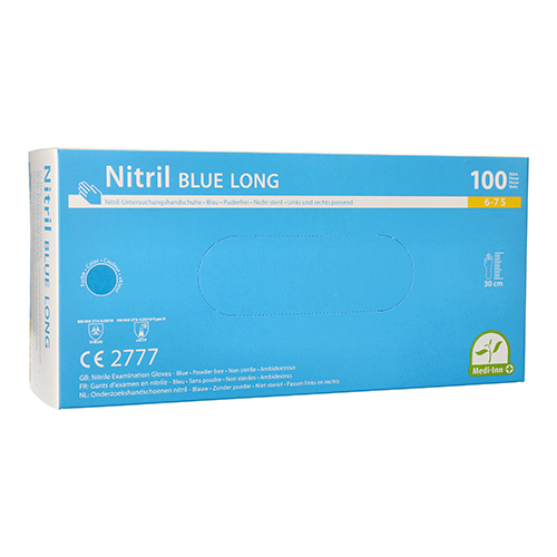 100 "Medi-Inn®" Handschuhe Nitril puderfrei "Long" blau Größe S 27000 "Medi-Inn®" Handschuhe Nitril puderfrei "Long" blau Größe S