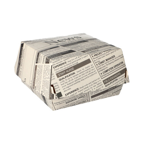 5600 Burgerboxen, Pappe 7,8 cm x 11 cm x 11,5 cm "Newsprint" groß