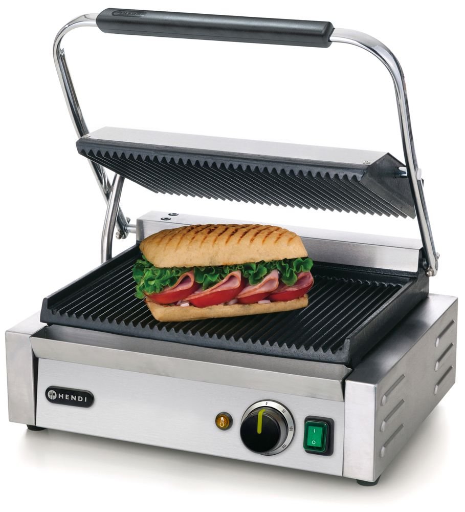 Kontaktgrill - Panini, HENDI, oben und unten gerillt, 230V/2200W, 432x396x(H)214mm