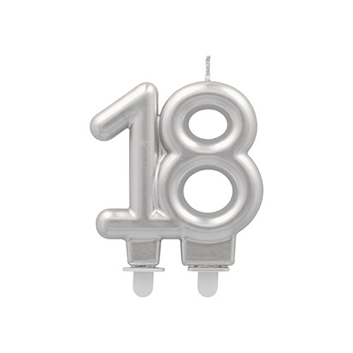 1 Jubiläumskerzen mit Halter 7 cm silber "18" 2880 Jubiläumskerzen mit Halter 7 cm silber "18"