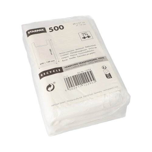 500 Hemdchen-Tragetaschen, HDPE 48 cm x 27 cm x 12 cm weiss 75000 Hemdchen-Tragetaschen, HDPE 48 cm x 27 cm x 12 cm weiss