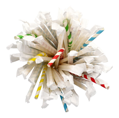 1000 Trinkhalme, flexibel, Papier Ø 6 mm · 20 cm farbig sortiert "Stripes" einzeln gehüllt 60000 Trinkhalme, flexibel, Papier Ø 6 mm · 20 cm farbig sortiert "Stripes" einzeln gehüllt