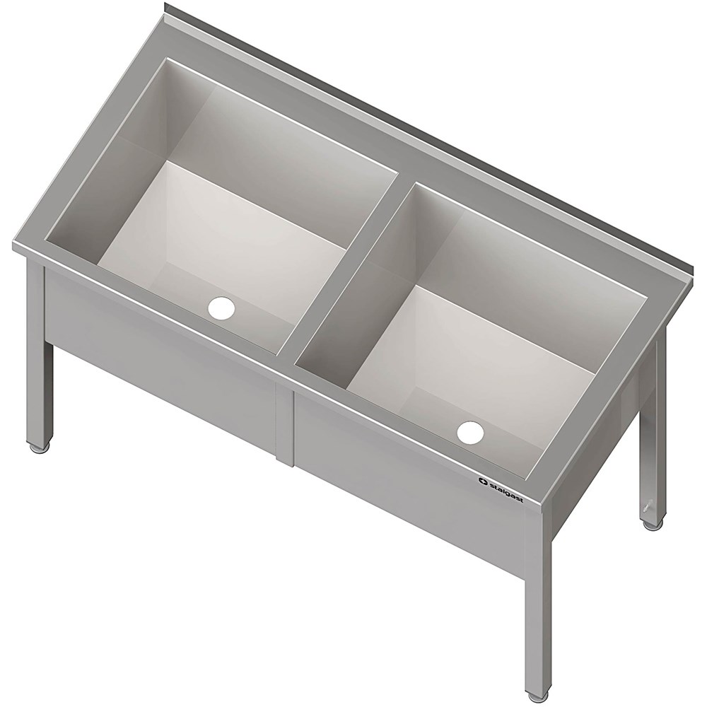 Topfspüle mit zwei Becken, 1200x600x850 mm, 400 mm Beckenhöhe, mit Aufkantung, verschweißt Topfspüle mit zwei Becken, 1600x700x850 mm, 400 mm Beckenhöhe, mit Aufkantung, verschweißt