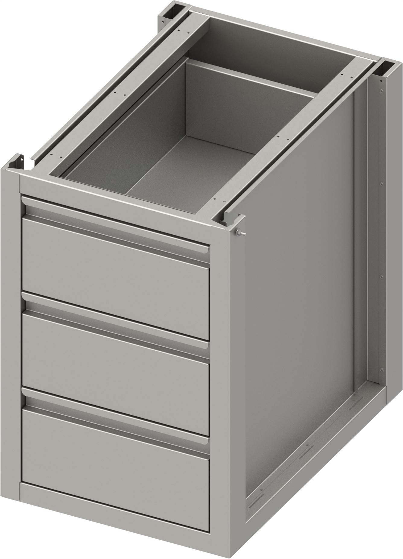 Unterschrank Boxversion 2.0 mit drei Schubladen, Sockelbau 450x540x660 mm Unterschrank Boxversion 2.0, für Beine/Sockelrahmen, mit drei Schubladen 450x640x660 mm