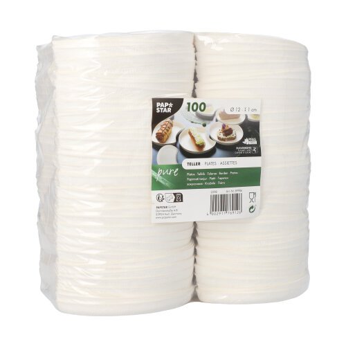 12000 Teller Zuckerrohr "pure" Halbmond Ø 12 cm · 1 cm weiss "Cella"