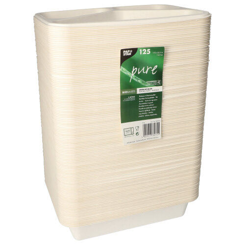 6000 Siegelschalen, Zuckerrohr 3-geteilt 1150 ml 4,5 cm x 17,5 cm x 22,5 cm weiss