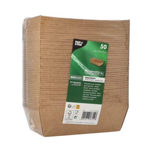 9000 Snacktrays, Pappe "pure" 4,3 cm x 13 cm x 7,8 cm braun