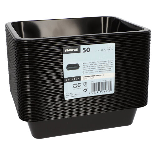 6000 Mikrowellenschalen, PP ungeteilt 1330 ml 4,9 cm x 22,7 cm x 17,8 cm schwarz
