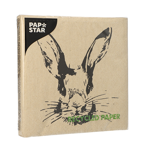 21600 Servietten, 3-lagig 1/4-Falz 33 cm x 33 cm ! natur "My Name is Rabbit" aus recyceltem Papier