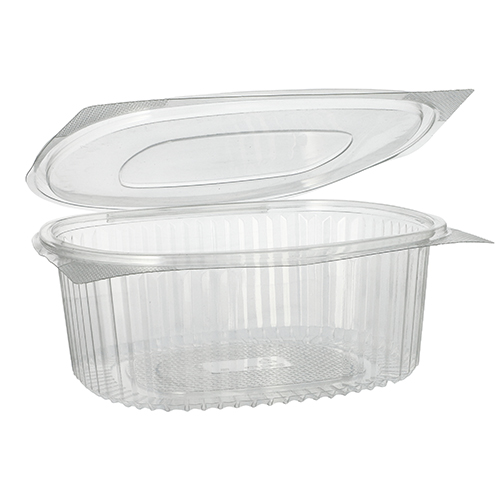 1800 Feinkost- und Salatschalen mit Klappdeckel, R-PET oval 1500 ml 7,6 cm x 18,2 cm x 20,8 cm klar