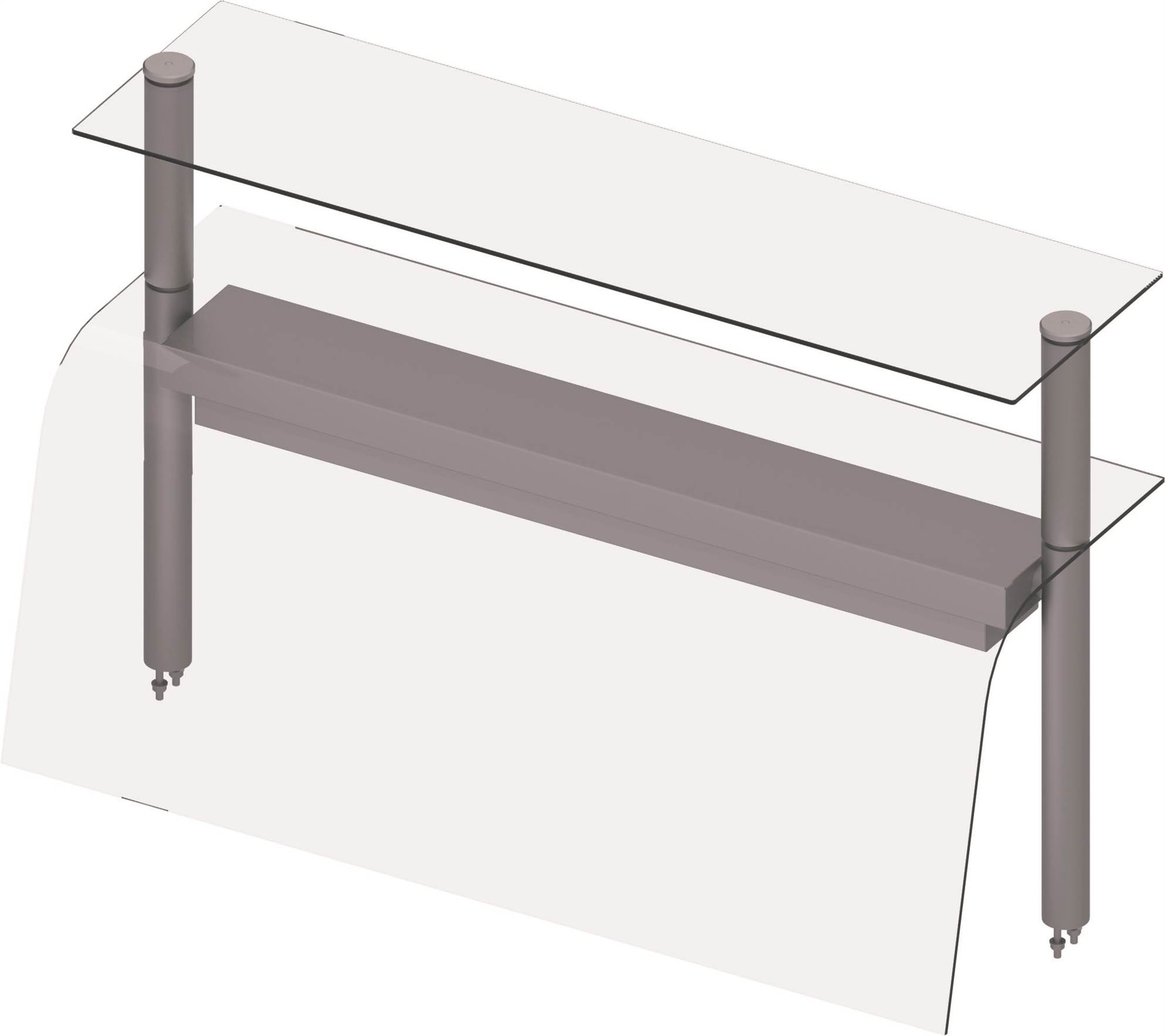 Doppel-Glas-Aufsatzbord mit Hustenschutz und Wärmelampe 790x455x700 mm für Speisenausgabesysteme Doppel-Glas-Aufsatzbord mit Hustenschutz und Wärmelampe 1122x455x700 mm für Speisenausgabesysteme