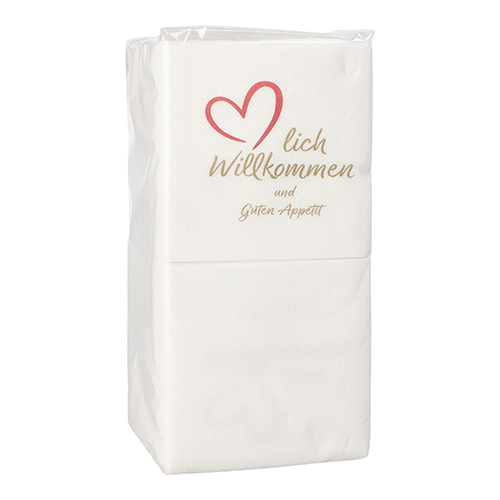 48000 Servietten, 2-lagig "PUNTO" 1/4-Falz 20 cm x 20 cm weiss "Herzlich Willkommen & Guten Appetit" mikrogeprägt