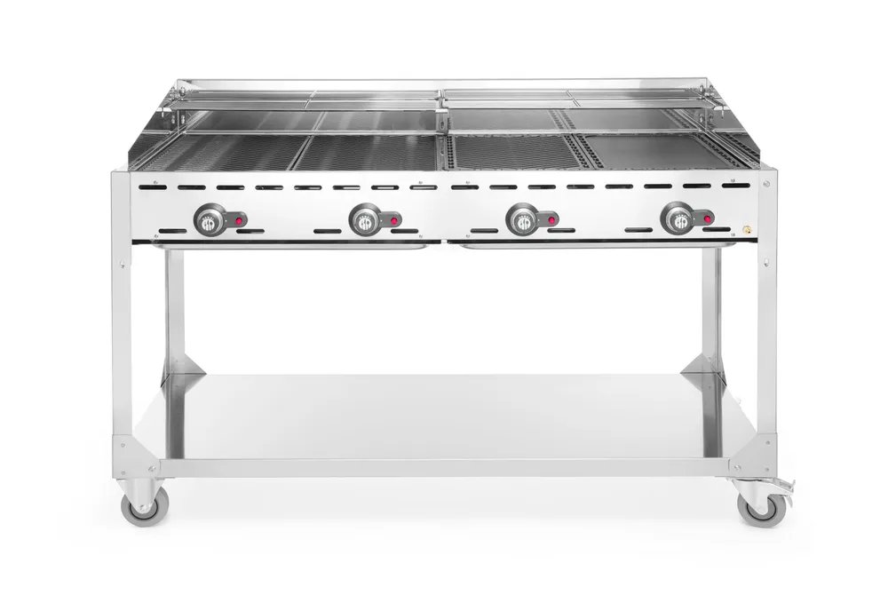 Grillsystem Green Fire mit 4 Brennern, Profi Line, mit Rollengestell, Hellgrau, 22kW, 1400x612x(H)825mm