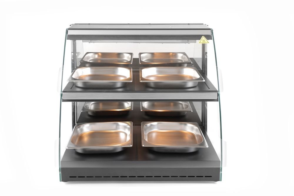 Warmhaltevitrine mit Quarzheizung, 2 Regalböden, HENDI, 230V/560W, 650x485x(H)630mm Warmhaltevitrine mit Quarzheizung, 2 Regalböden, HENDI, 230V/560W, 650x485x(H)630mm
