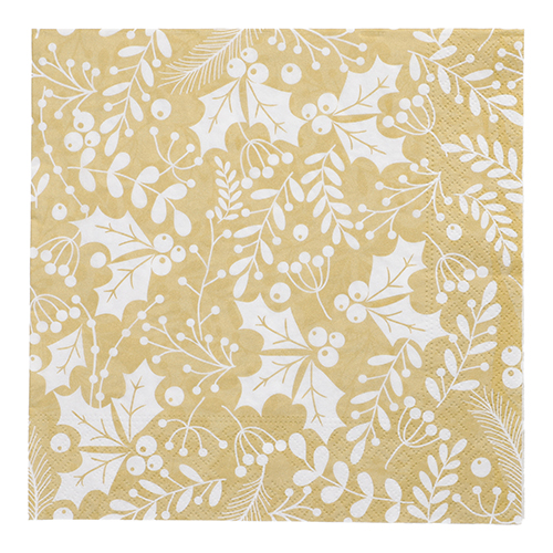 20 Servietten, 3-lagig 1/4-Falz 40 cm x 40 cm gold "Houx et Gui" 15000 Servietten, 3-lagig 1/4-Falz 40 cm x 40 cm gold "Houx et Gui"