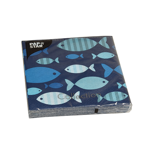 22800 Servietten, 3-lagig 1/4-Falz 33 cm x 33 cm "Blue Fish"