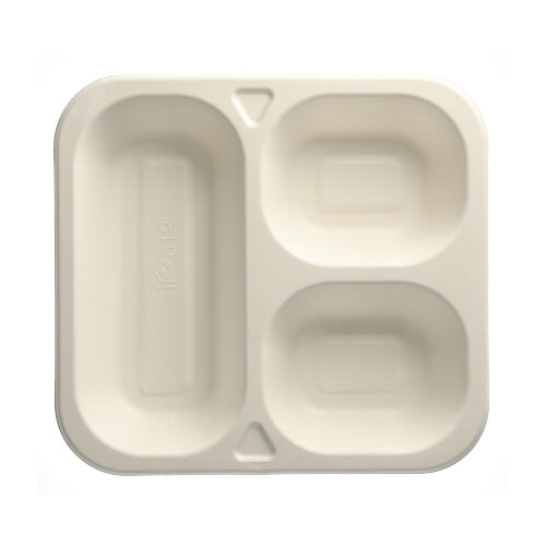 3600 Siegelschalen, Zuckerrohr 3-geteilt 1350 ml 4,2 cm x 24,5 cm x 26,5 cm weiss