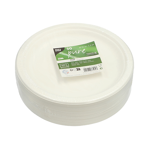 10000 Teller, Zuckerrohr "pure" ungeteilt Ø 23 cm · 2 cm weiss