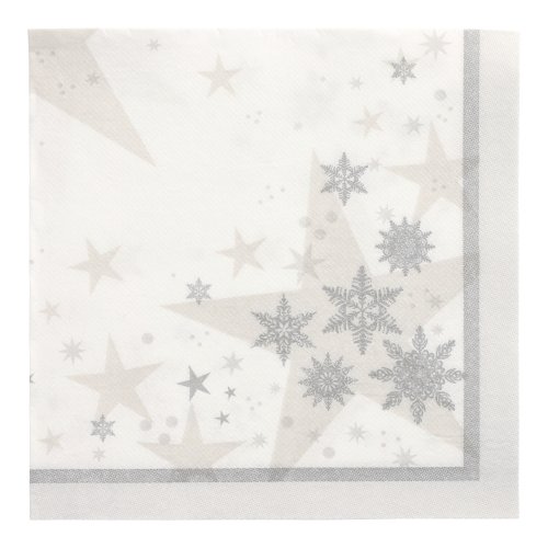 20 Servietten "ROYAL Collection" 1/4-Falz 40 cm x 40 cm weiss "Stars and Snowflakes" 12000 Servietten "ROYAL Collection" 1/4-Falz 40 cm x 40 cm weiss "Stars and Snowflakes"