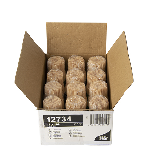 960000 Zahnstocher, Holz "pure" rund 6,8 cm im Spender aus Holz