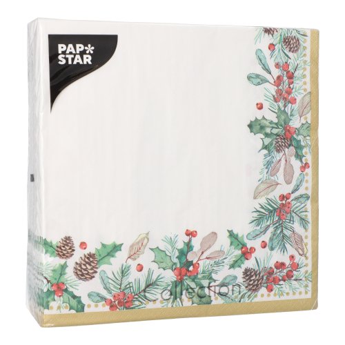 50 Servietten, 3-lagig 1/4-Falz 40 cm x 40 cm "Mistletoe and Pinecone" 14000 Servietten, 3-lagig 1/4-Falz 40 cm x 40 cm "Mistletoe and Pinecone"